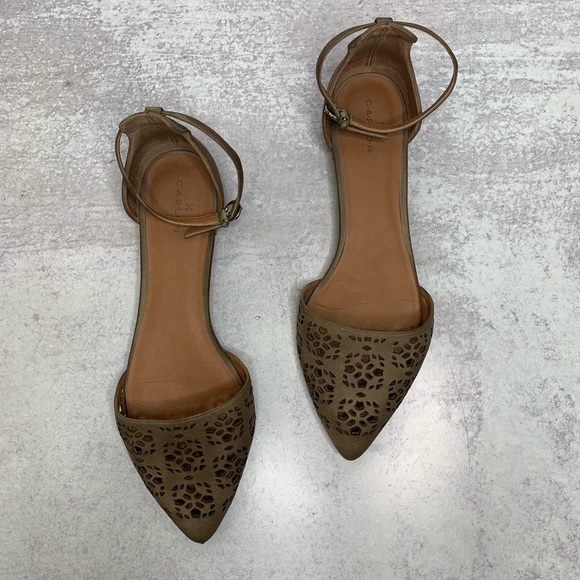 Caslon Shoes - Caslon Tan Laser Cut Leather Pointed Flat